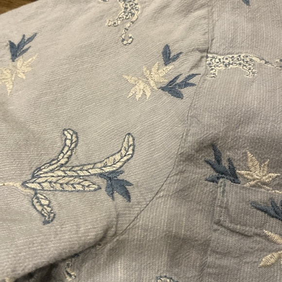 Anthropologie Maeve Embroidered Surf Buttondown Blue Medium Cheetah - Picture 6 of 8
